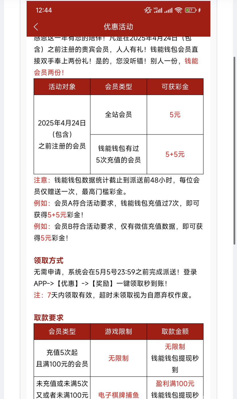【新葡京773】5.1活动，注册过的有5块,充值过有10块, 提款10起